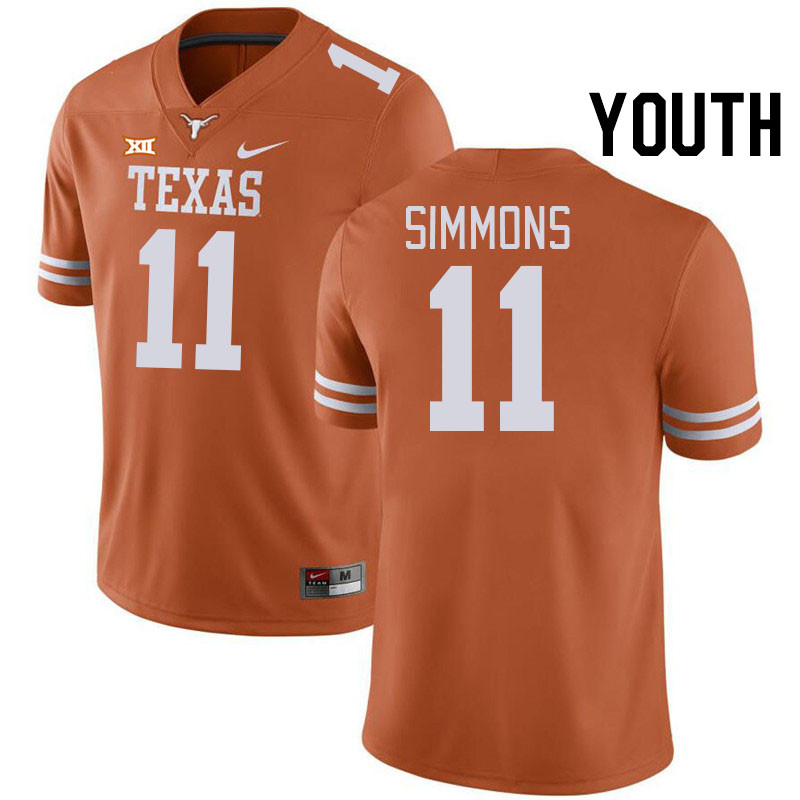 Youth #11 Colin Simmons Texas Longhorns College Football Jerseys Stitched-Orange